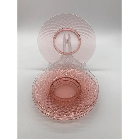 Set of 4 Vintage Imperial Glasd Co. Diamond Quilted Pink 8” Luncheon Plates, - Picture 2 of 5